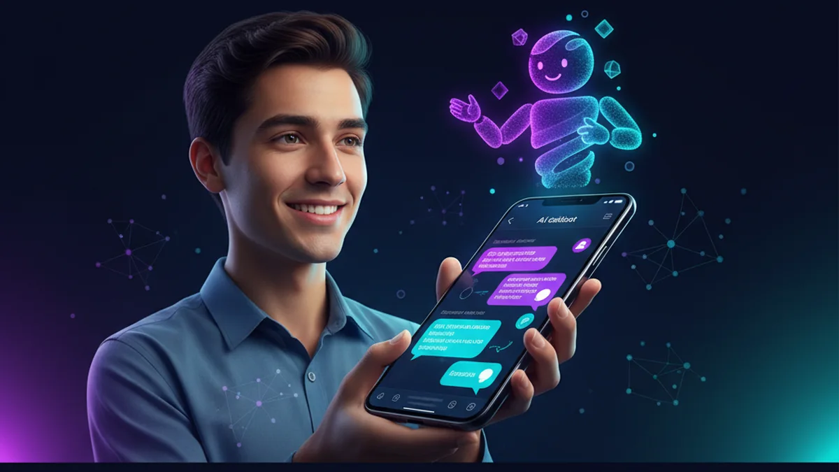 Person practicing Spanish conversation with an AI chatbot app and grammar corrections on iPhone