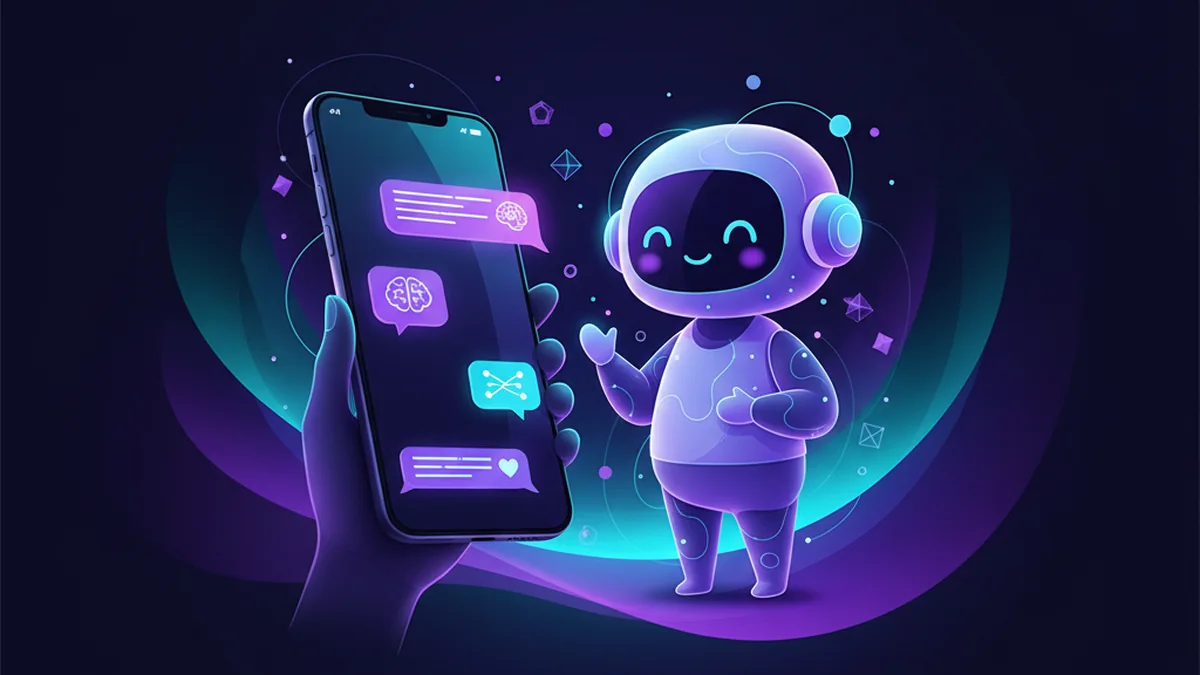 Person using an AI chatbot on iPhone to draft supportive relationship messages privately