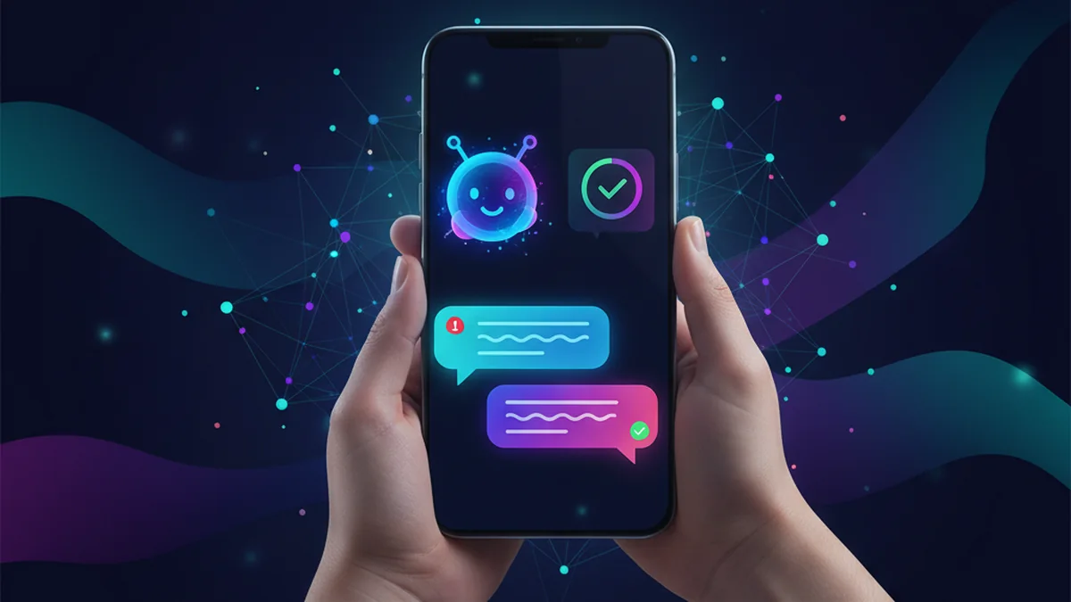 Person comparing an AI detector app result with original text on an iPhone screen
