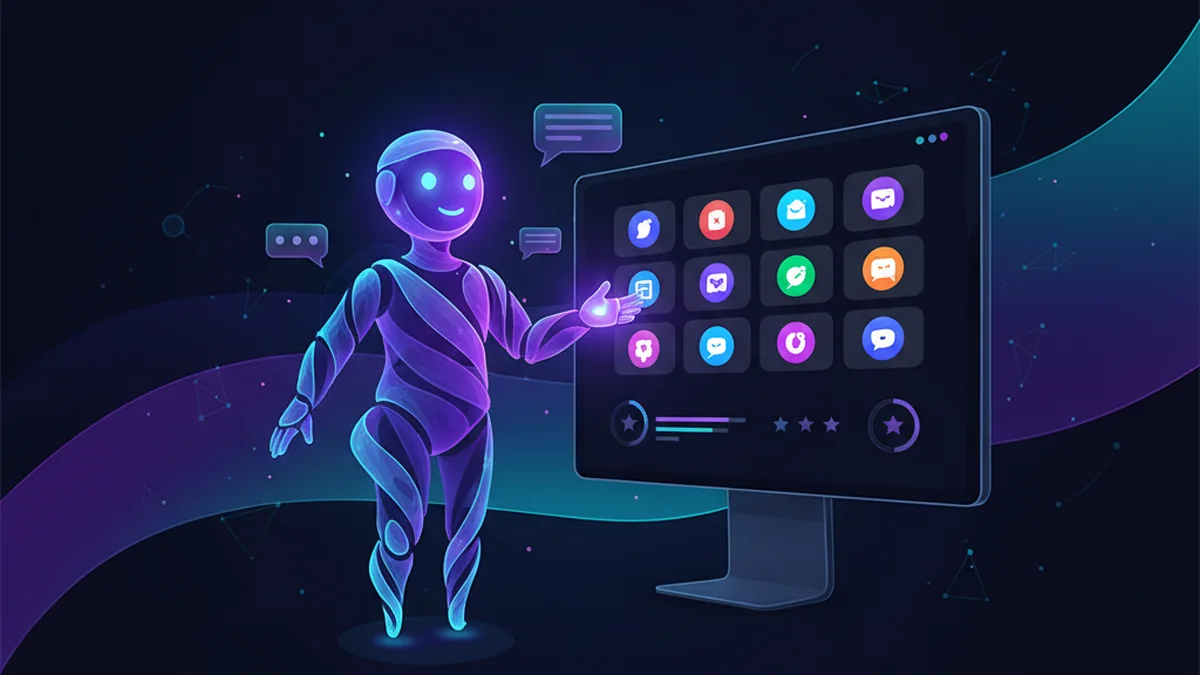 Person browsing a chatbot directory app, comparing AI chatbots and character chat tools safely