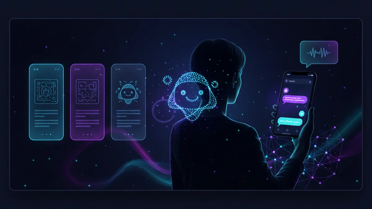 Person comparing free AI chat apps alongside Chatbots.me demos and AI Chat on iPhone