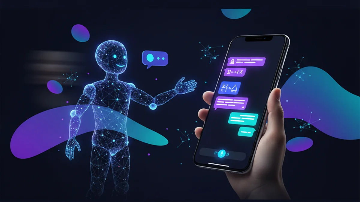 Student using an iPhone AI chat app to check math steps and essay feedback