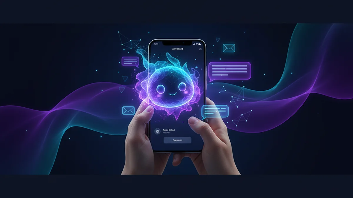Person drafting a professional email with an AI assistant on an iPhone screen