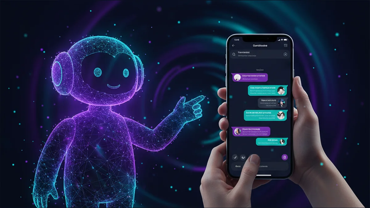 Person generating short social media captions on iPhone using an AI chat caption assistant