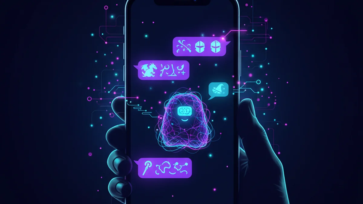 Person roleplaying a fantasy quest with an AI chat app on an iPhone