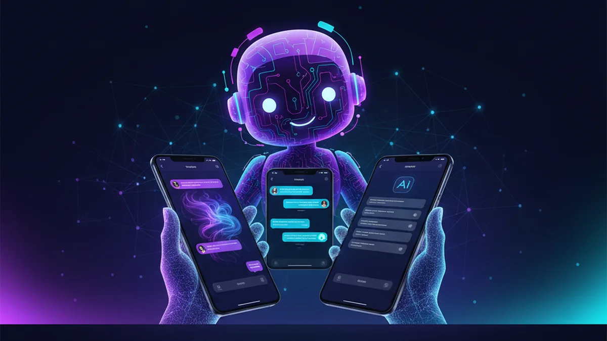 Person using a phone to compare Claude-style chat, Chatbots.me demos, and AI Chat app