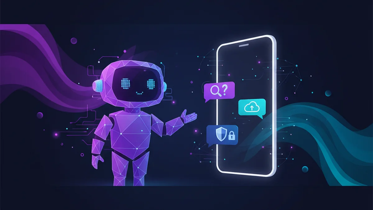 Person comparing free AI chatbot apps with chat, image upload, and privacy settings