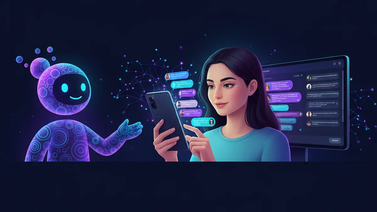 Person comparing PolyBuzz alternatives on phone, browsing character chatbots and AI agents safely