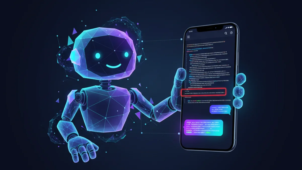 AI assistant reviewing a code snippet, highlighting an error, and proposing a fix on iPhone