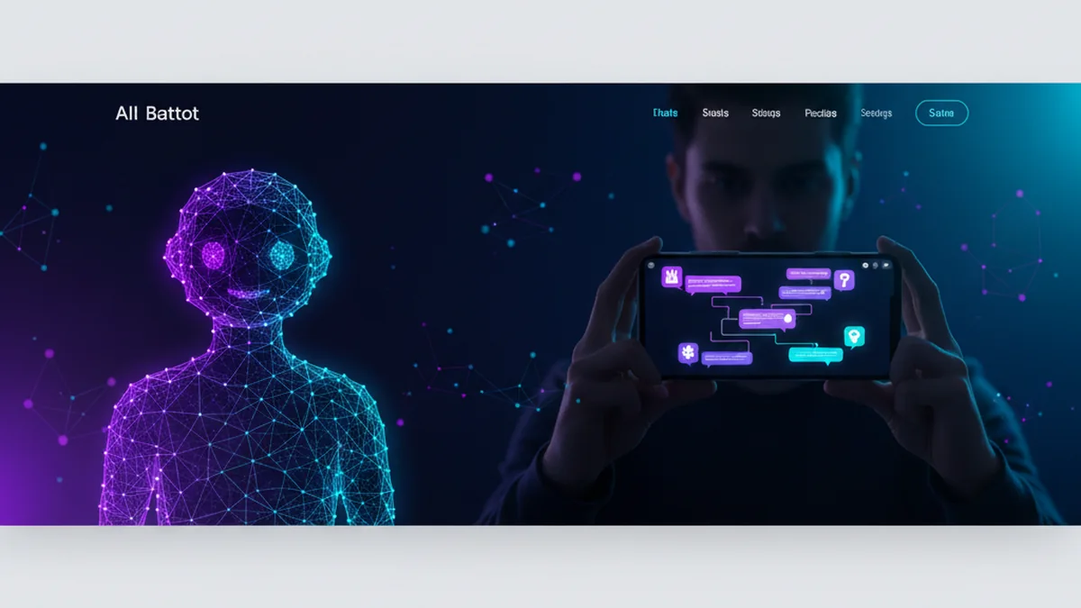 Person playing a safe AI text adventure on phone with chatbot tool assistance