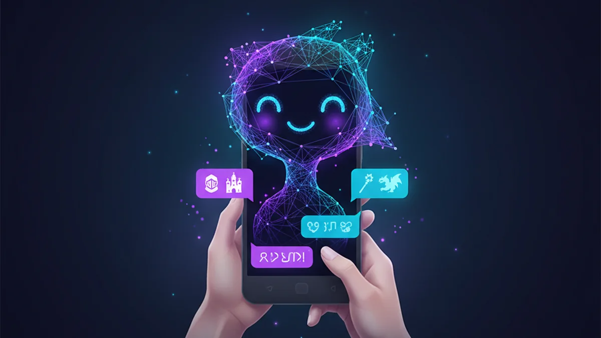 Person using a phone chatbot to roleplay an original SFW fantasy quest scene