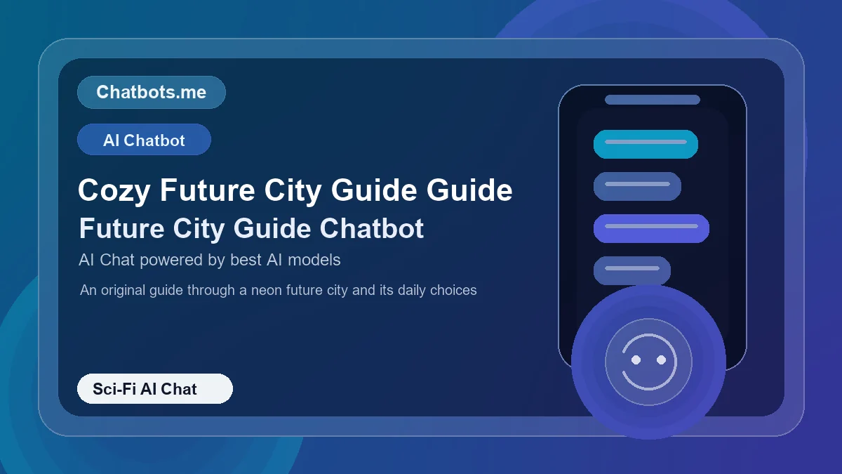 Cozy Future City Guide Guide chatbot visual for sci-fi AI chat