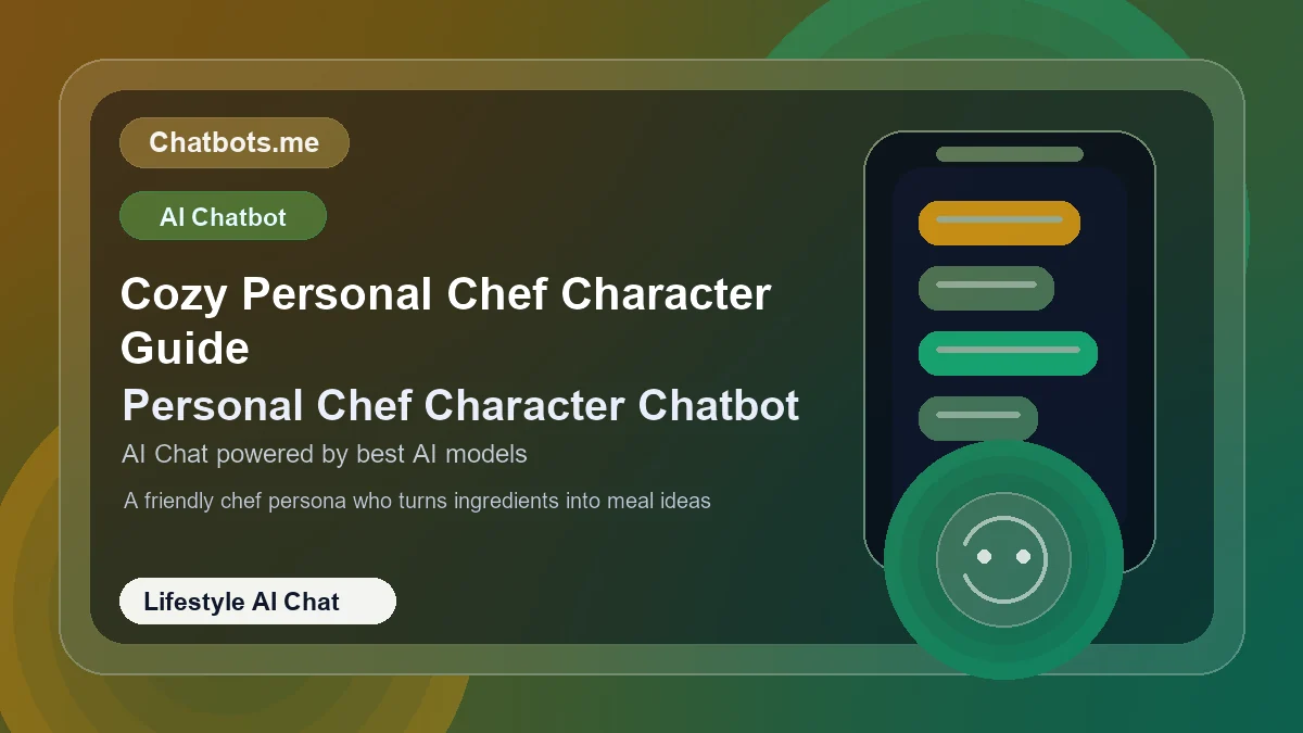Cozy Personal Chef Character Guide chatbot visual for lifestyle AI chat