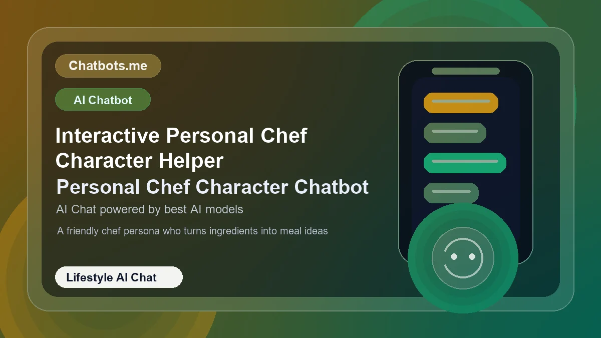 Interactive Personal Chef Character Helper chatbot visual for lifestyle AI chat